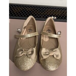 Girls‎ Golden Glitter Princess Flat Dress Shoe W/strap & Bow Size B4